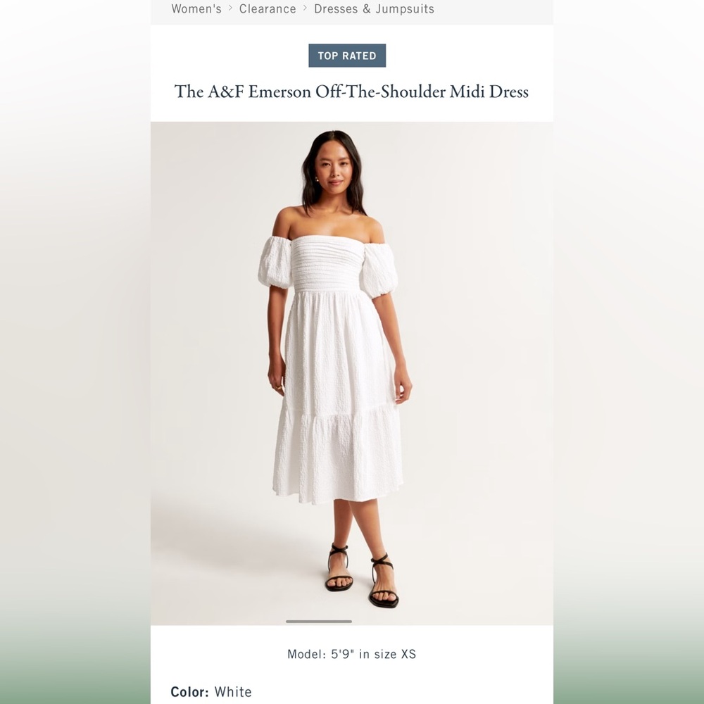 NWT The A&F Emerson Off-The-Shoulder Midi Dress in White Women’s XLP